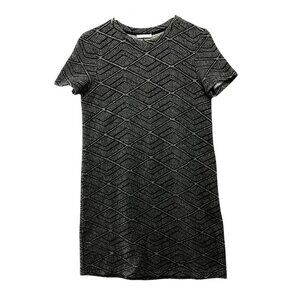 Zara Short Sleeve Shift Dress Size S Black White Printed Knit Stretch Sweater